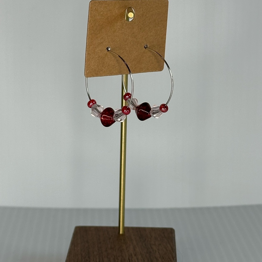 Red Glass Beaded Hoop Earrings